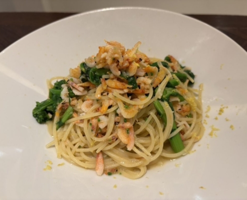桜エビと菜の花のペペロンチーノ|春限定ディナーパスタ|飯田橋イタリアン